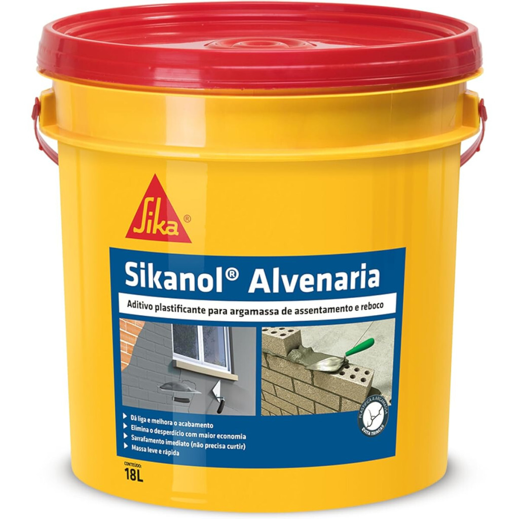 Estabilizador para Argamassas – Sikanol Alvenaria Marrom – Alvenaria – Fácil de Trabalhar – Balde de 18l - Sika