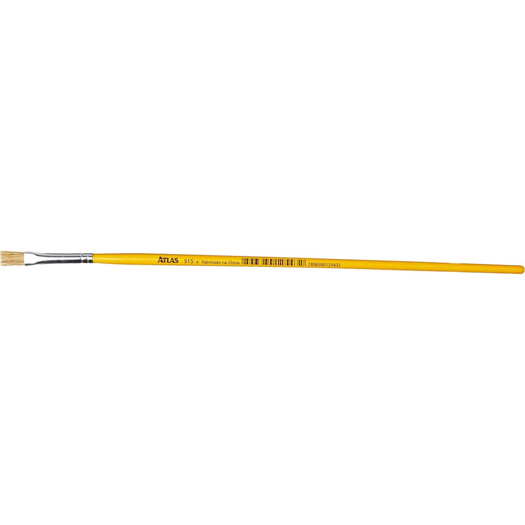 Atlas - Pincel Artístico Achatado com Cerdas de Pelo Suíno de 10mm e Cabo Amarelo