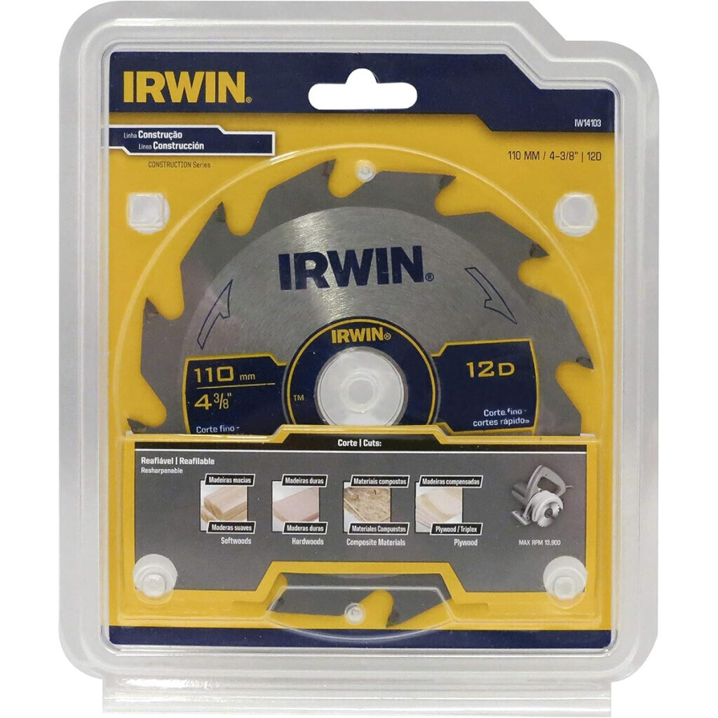 Disco de Corte para Madeira de 4.3/8" e 12 Dentes - Irwin