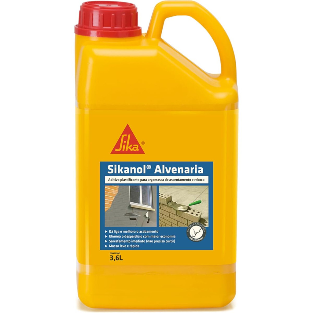Aditivo Concentrado Sikanol Alvenaria – Estabilizador para Argamassas -  Marrom – Alvenaria – Fácil de Trabalhar – Conjunto com 4 Unidades de 3,6l - Sika
