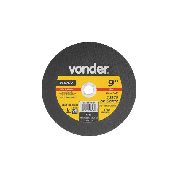 Disco de Corte Ferro 230mm 9" 3,0mm Vdr02 Vonder