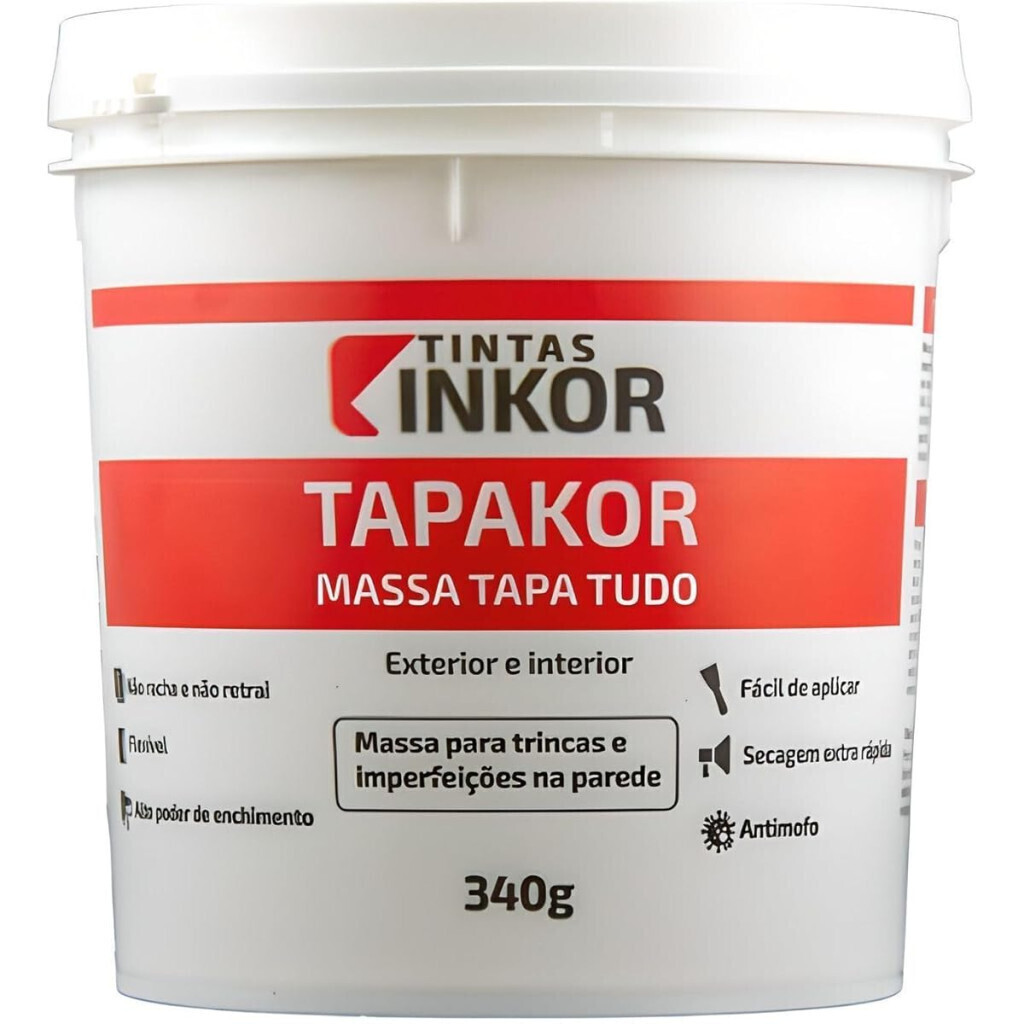 Inkor Massa Tapakor Tapa Tudo 340g Branca Flexível e de Fácil Aplicação