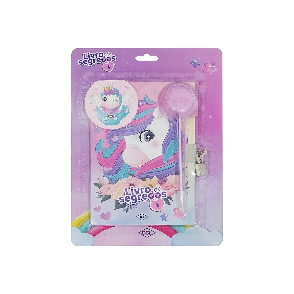 Diário Livro de Segredos Unicórnios Dcl com Caneta Pom Pom