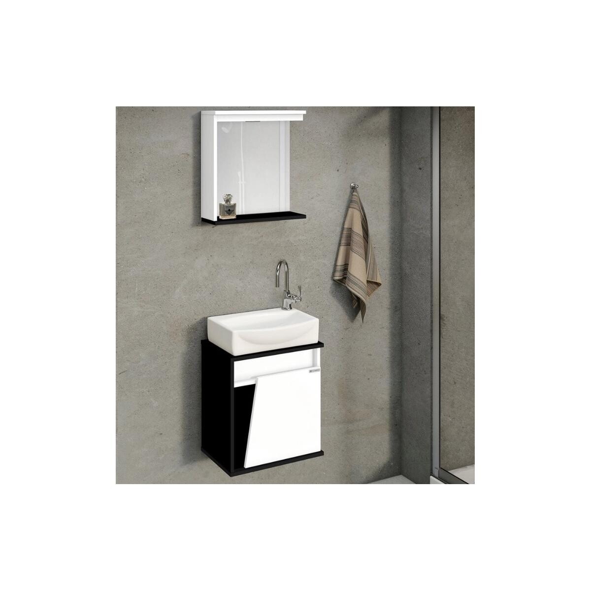 Balcão de Banheiro Rorato Sicília Preto 45cm C/ Cuba Louça