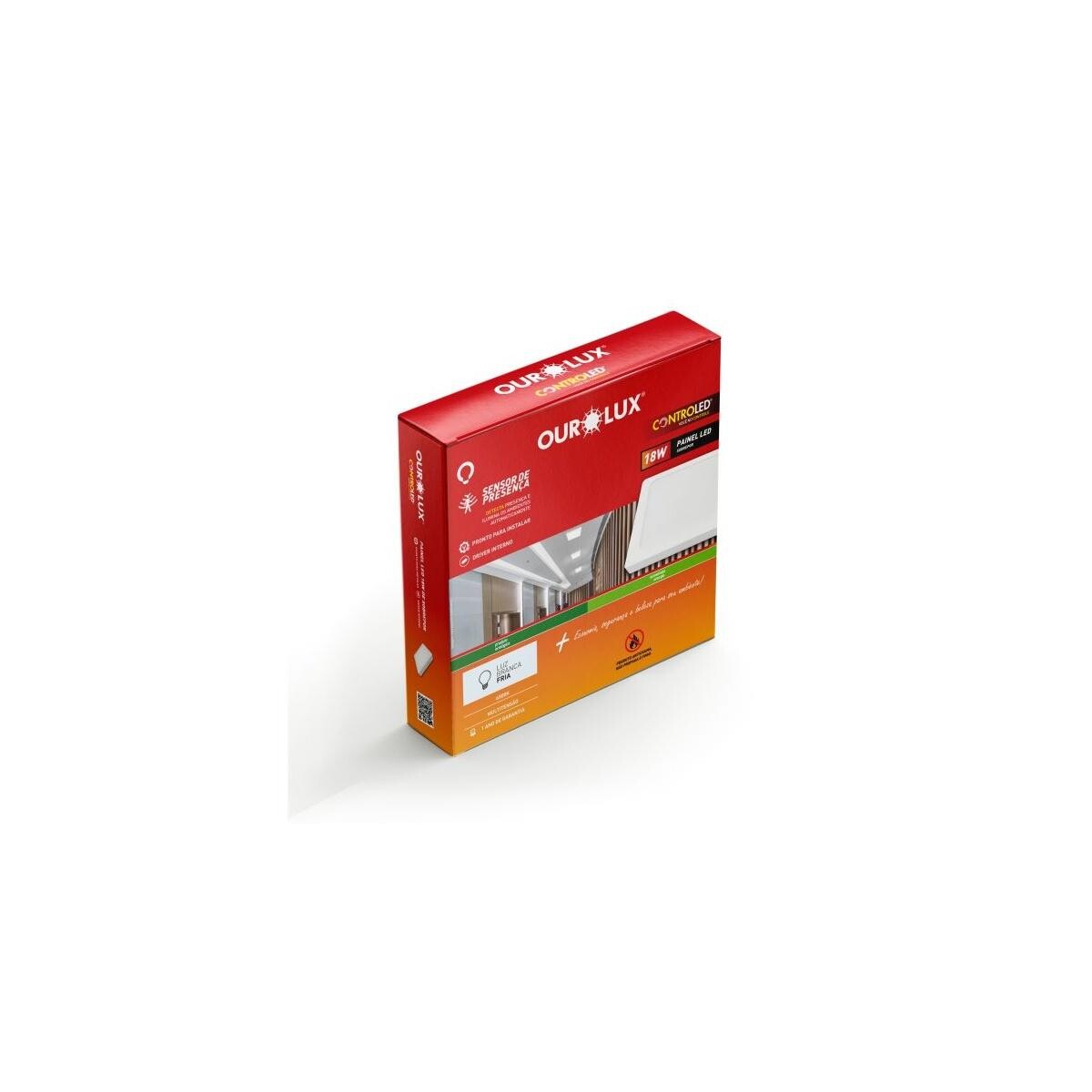 Painel Led Quadrado Controle de Presença Ourolux 18w 6500k