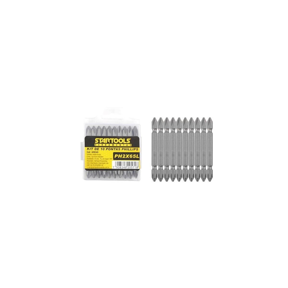 Kit 10 Pontas Bits Duplas Phillips Magnéticas Ph2x65l para P