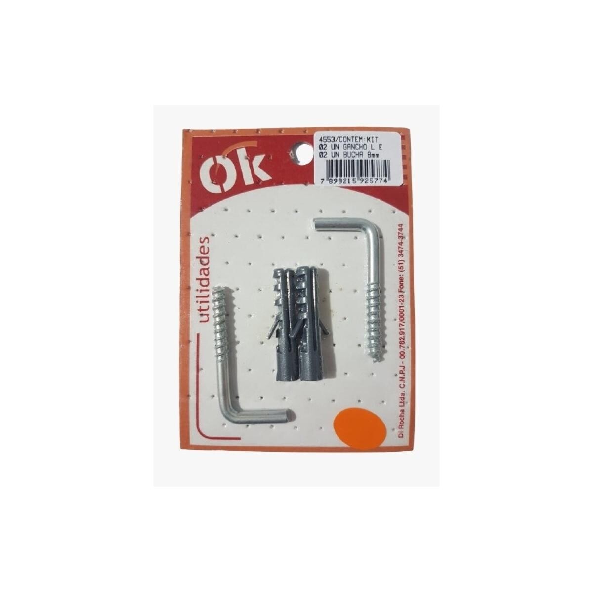 Gacho L com Bucha 8mm Ok Utilidades - Fixação Robusta e Segura