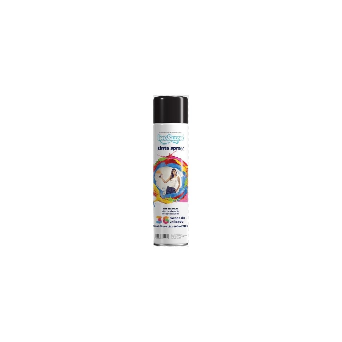 Tinta Spray Lev&uze Uso Geral 400ml Preto Fosco