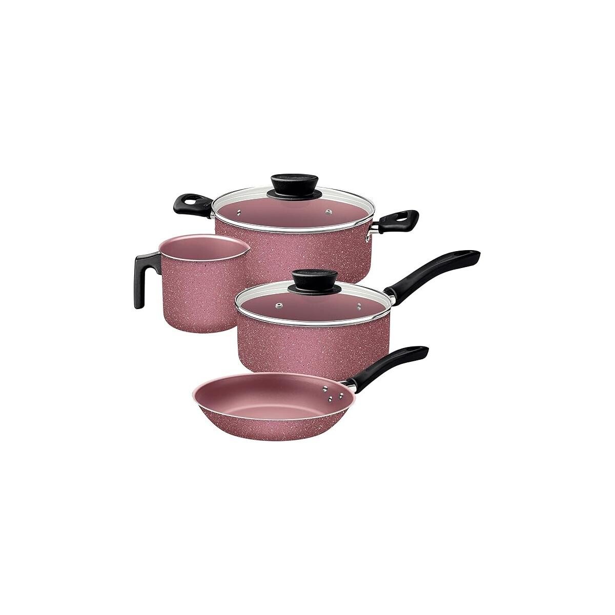 Jogo de Panelas Tramontina Linz Antiaderente Rosa 4 Peças