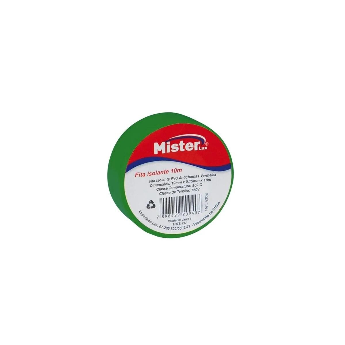 Fita Isolante Mister 10m Verde para Eletricistas e Reparos