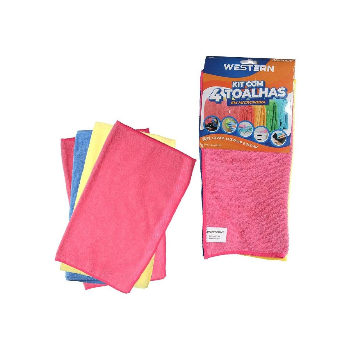 Kit 4 Toalhas de Microfibra para Limpeza Automotiva Western