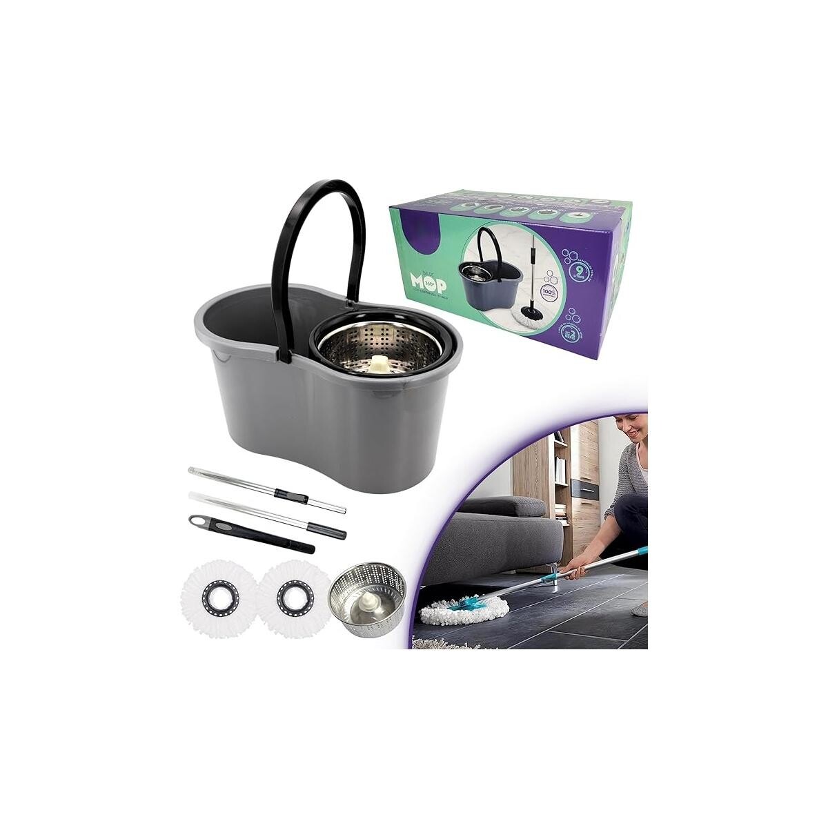 Mop Giratório Profissional C/ Cesto Inox 9l - Limpeza Eficiente