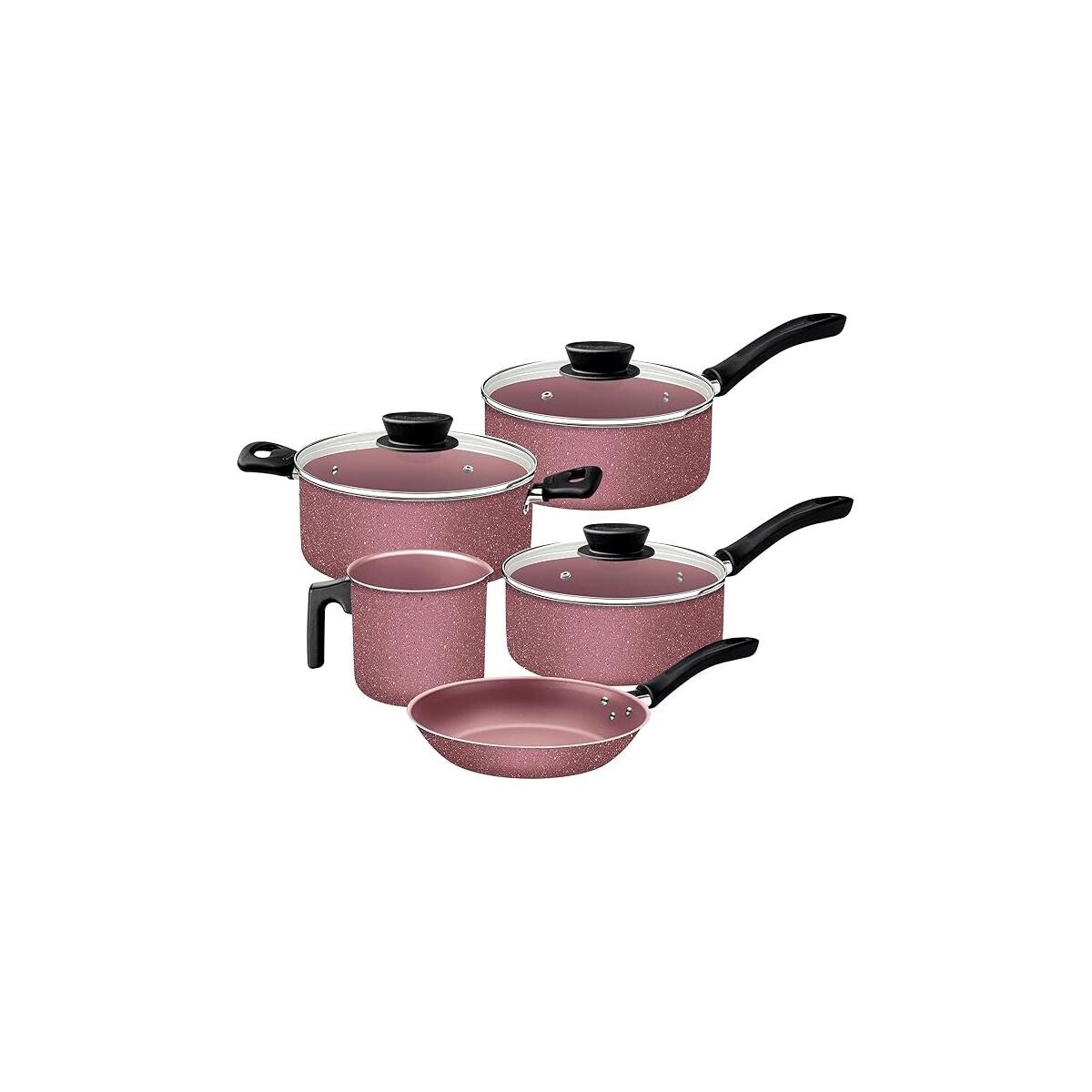 Jogo de Panelas Tramontina Linz Antiaderente Rosa 5 Peças