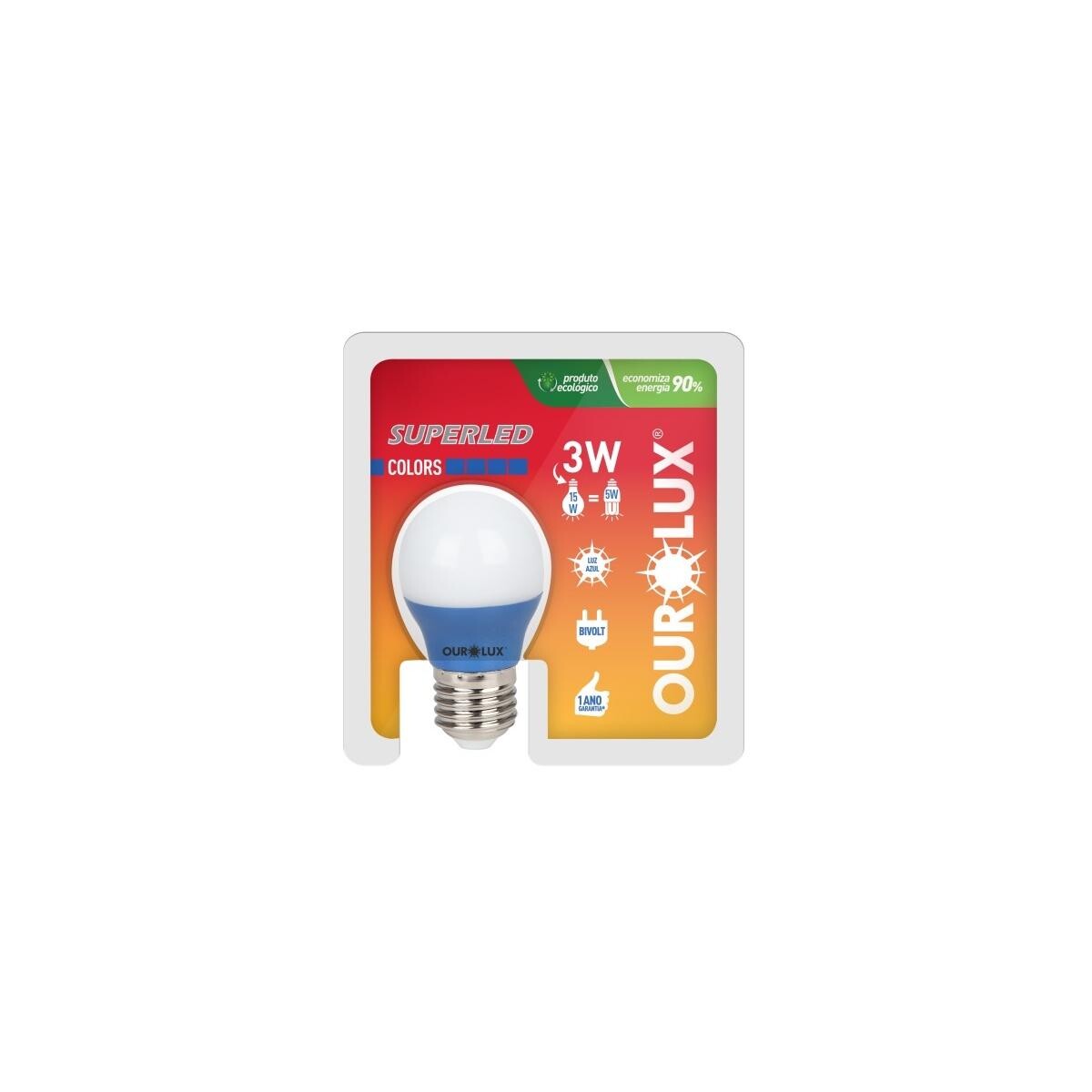 Lâmpada Led Bolinha 3w Azul Ourolux Iluminação Decorativa