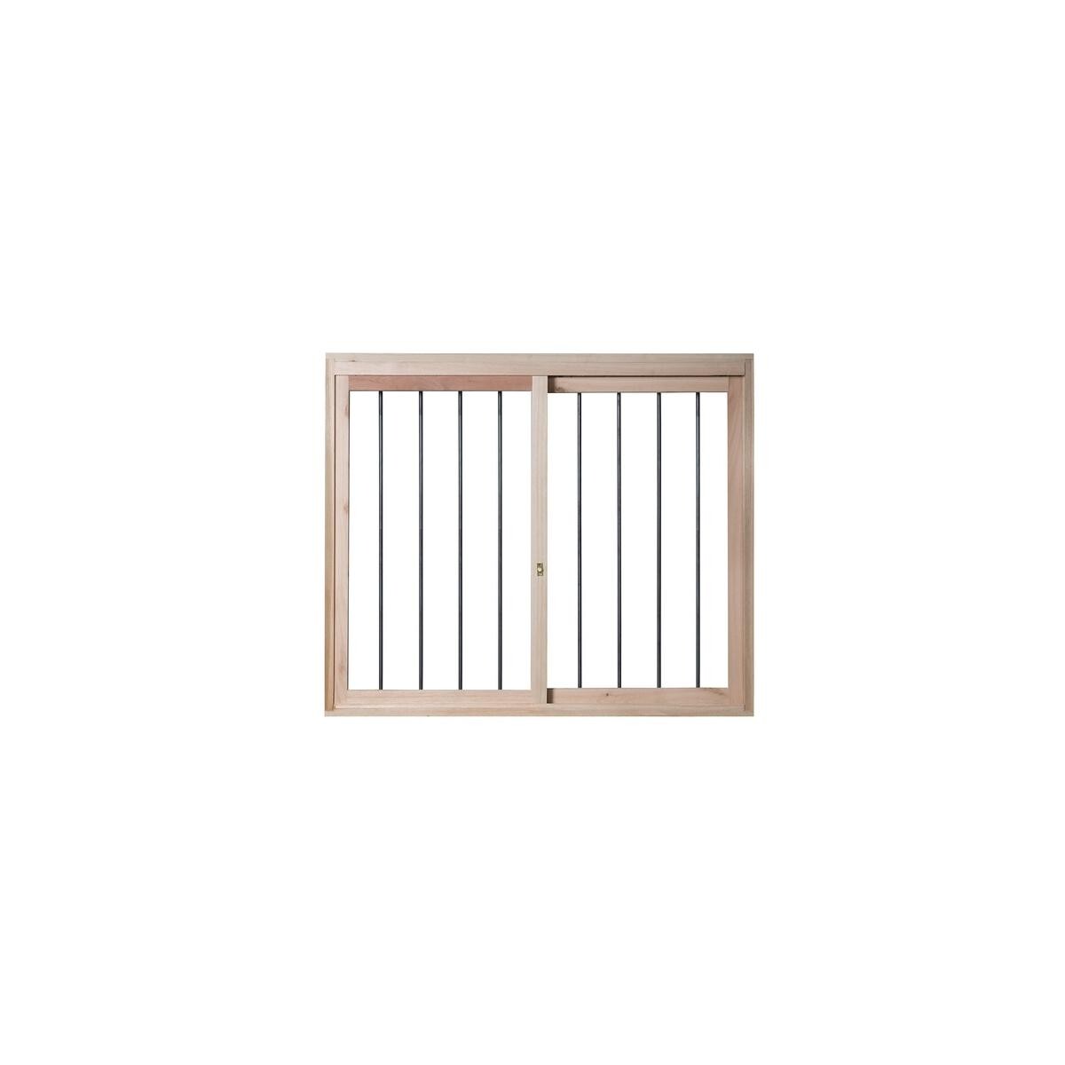 Janela de Correr em Eucalipto Esel 140x120cm com Vidro Liso e Grade