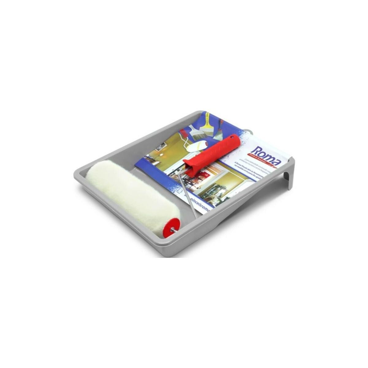 Kit Pintura Flexível Roma 3 Peças 23cm: Rolo, Bandeja e Trincha