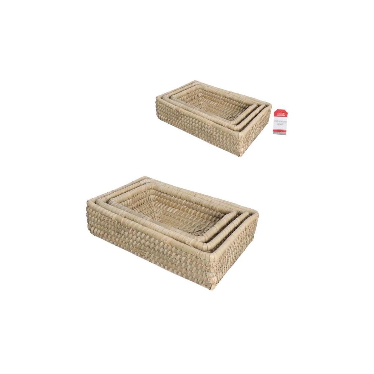 Kit 3 Cestos Organizador Multiuso Rattan Bambu Fibra Natural