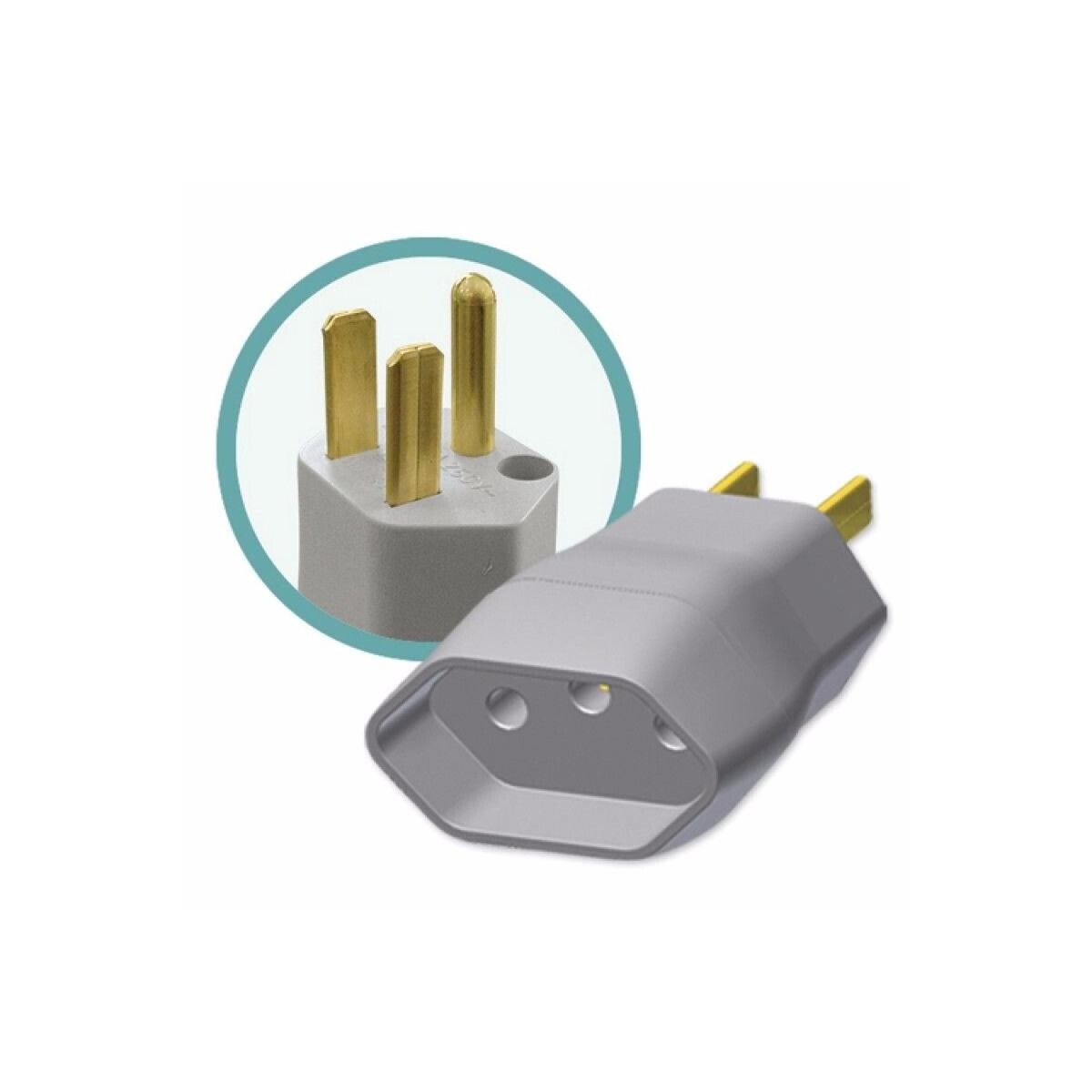Plug Adaptador 2 Pinos + Terra Reverso Ilumi Cinza - Durável