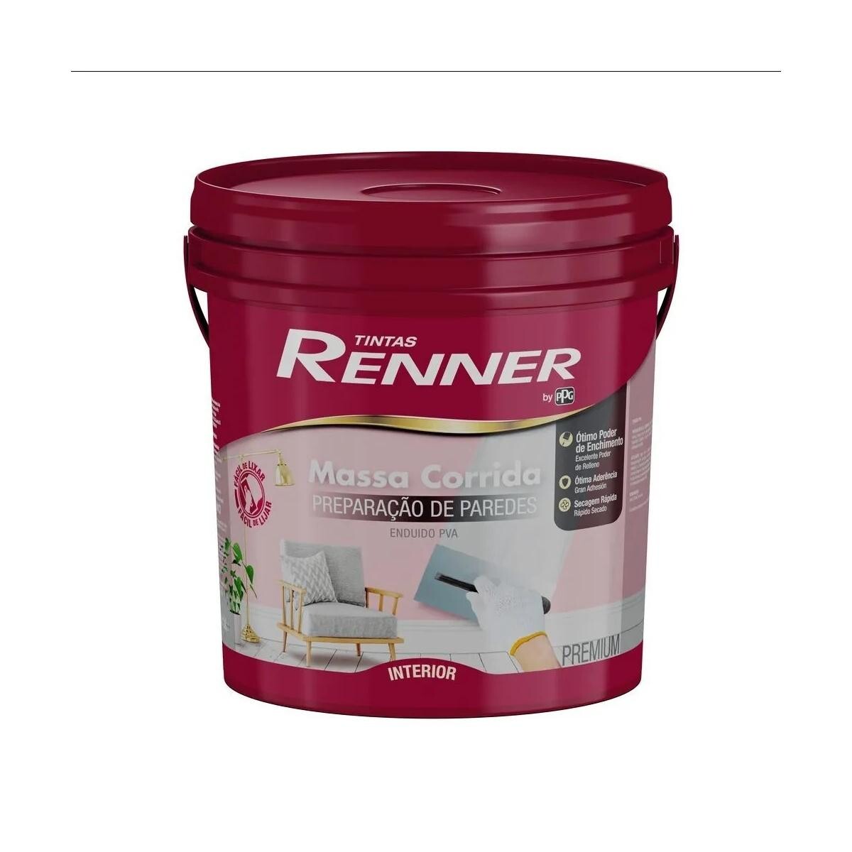Massa Corrida Pva Branca Renner Balde 5kg Acabamento Fino