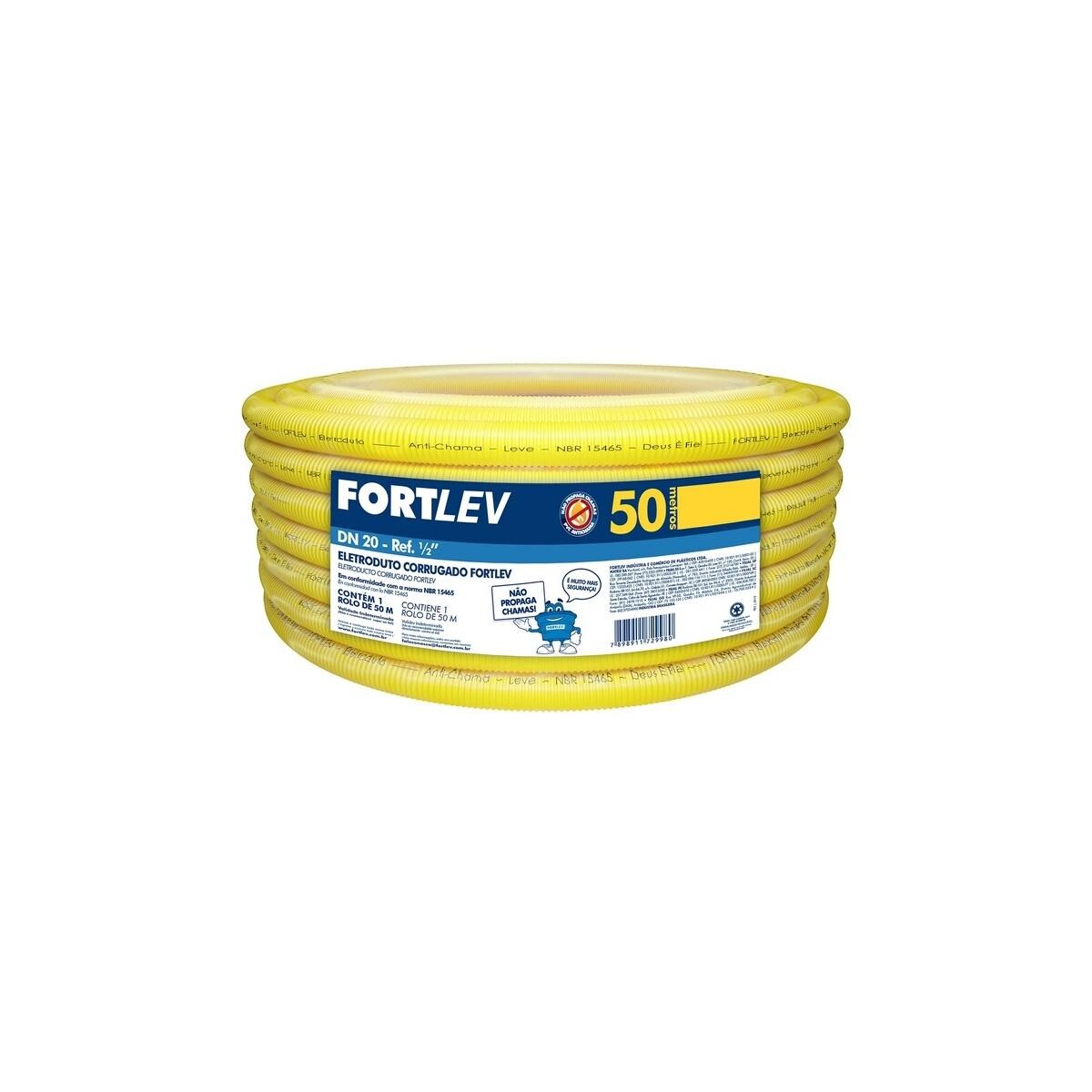 Eletroduto Corrugado Flexível Amarelo 20mm (1/2'') Fortlev