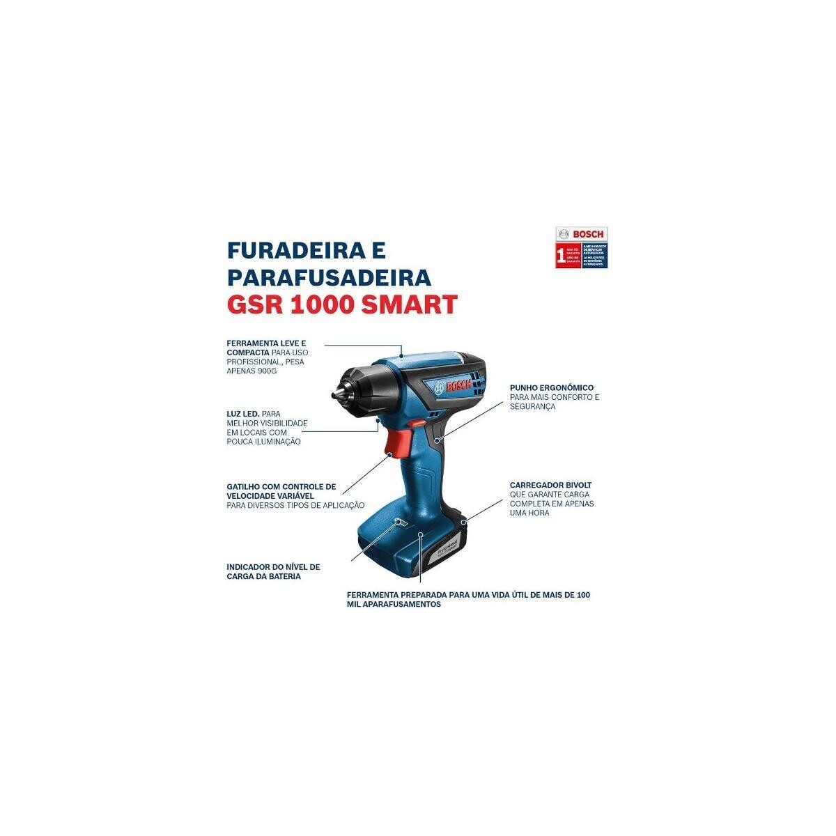 Parafusadeira Furadeira a Bateria Bosch Gsr 1000 Smart 12v Bivolt