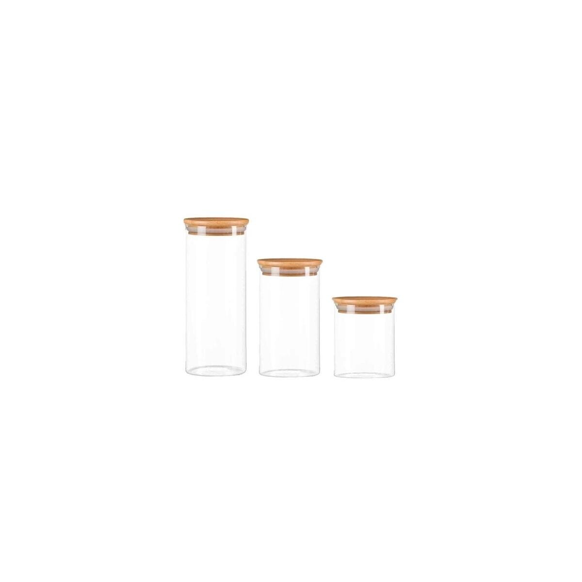 Kit Pote Hermético de Vidro com Tampa de Bambu 3 Unidades Ha