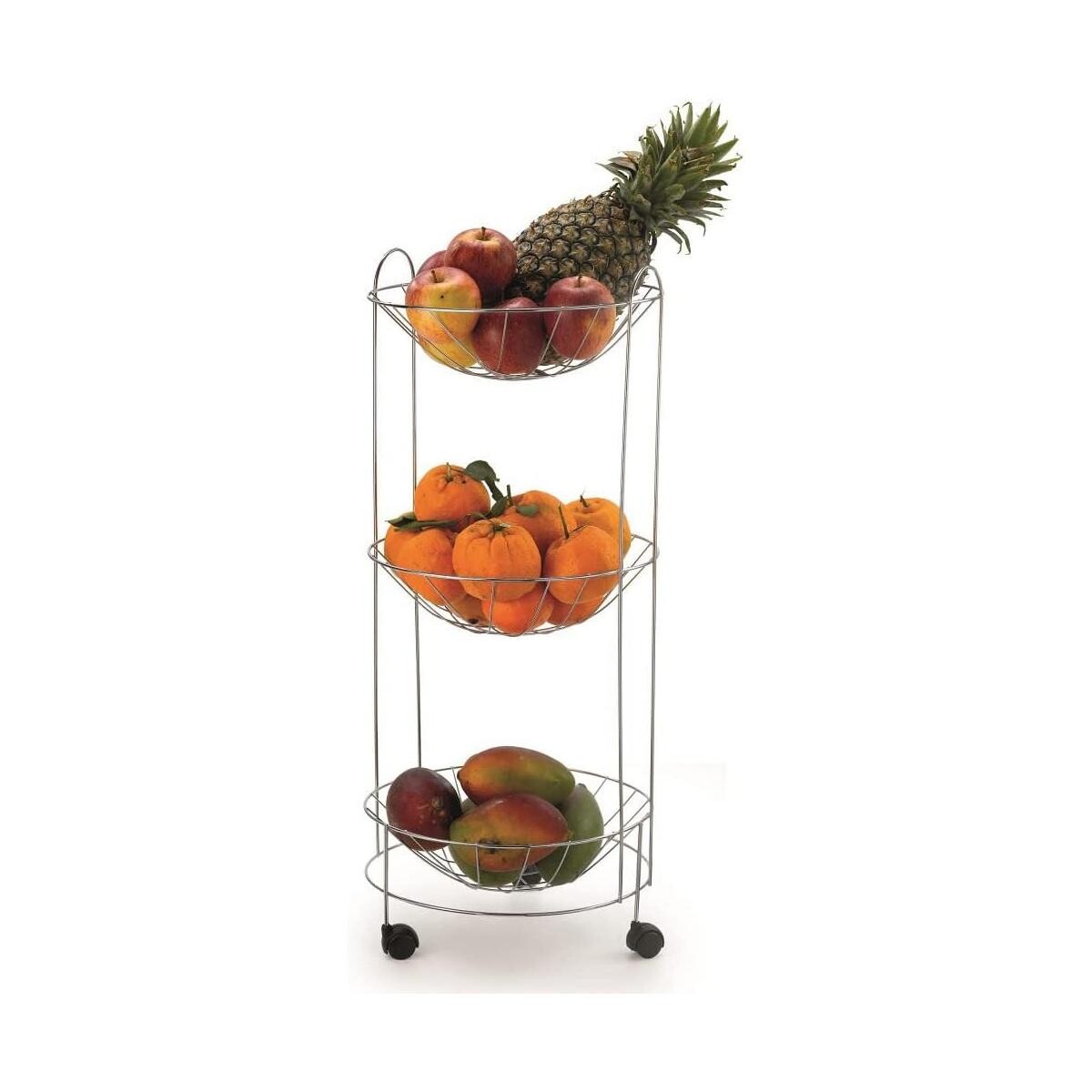 Fruteira Tripla Redonda Cromada Rodízios Decorfer Modelo Standard