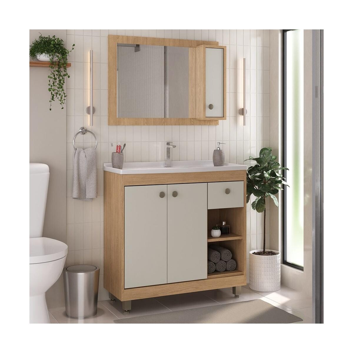Armário de Banheiro Viena 77 Cm 3 Portas 1 Gaveta com Móvel