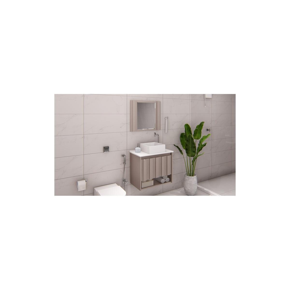 Balcão de Banheiro Rorato Treviso Nogal com Pés 63cm