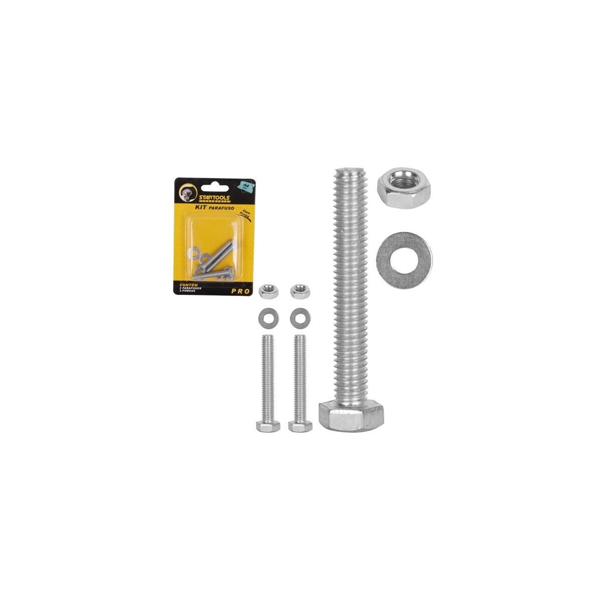 Kit 3 Parafuso Sextavado 40mm Startools C/ Porca e Arruela