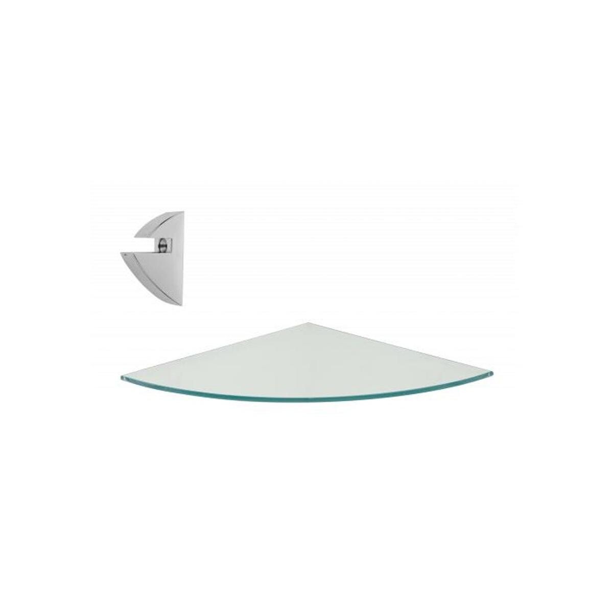 Prateleira Vidro Canto 0,8x25x25cm Prat-k com Suporte Cromado