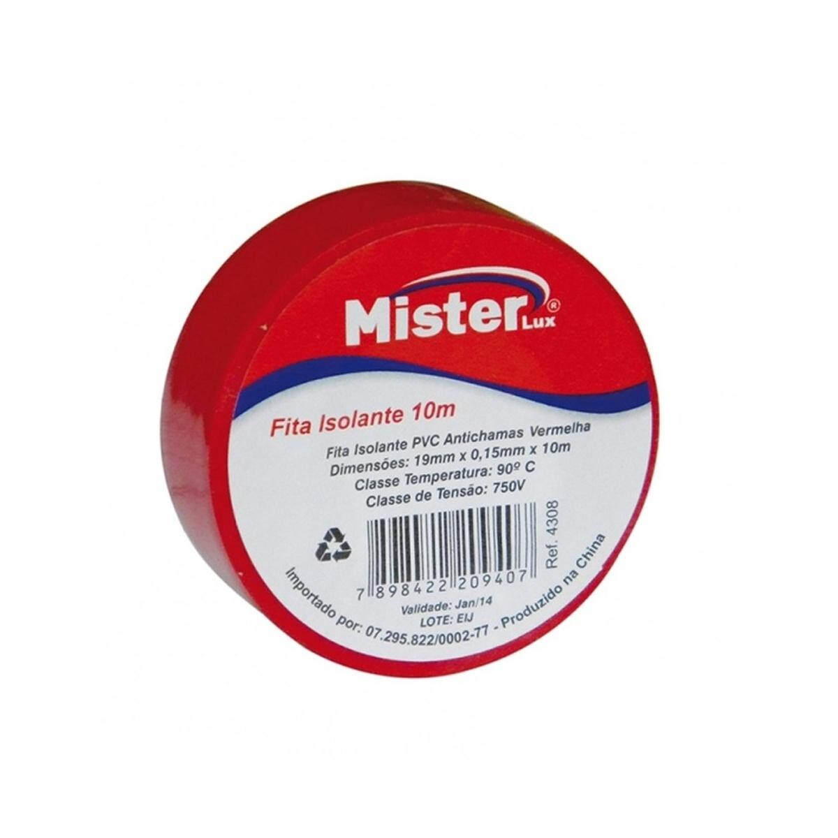 Fita Isolante Vermelha 10m Mister - Alta Resistência e Durabilidade