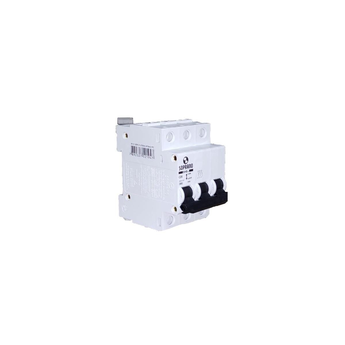 Disjuntor Din Branco Tripolar C 10a 3ka Soprano