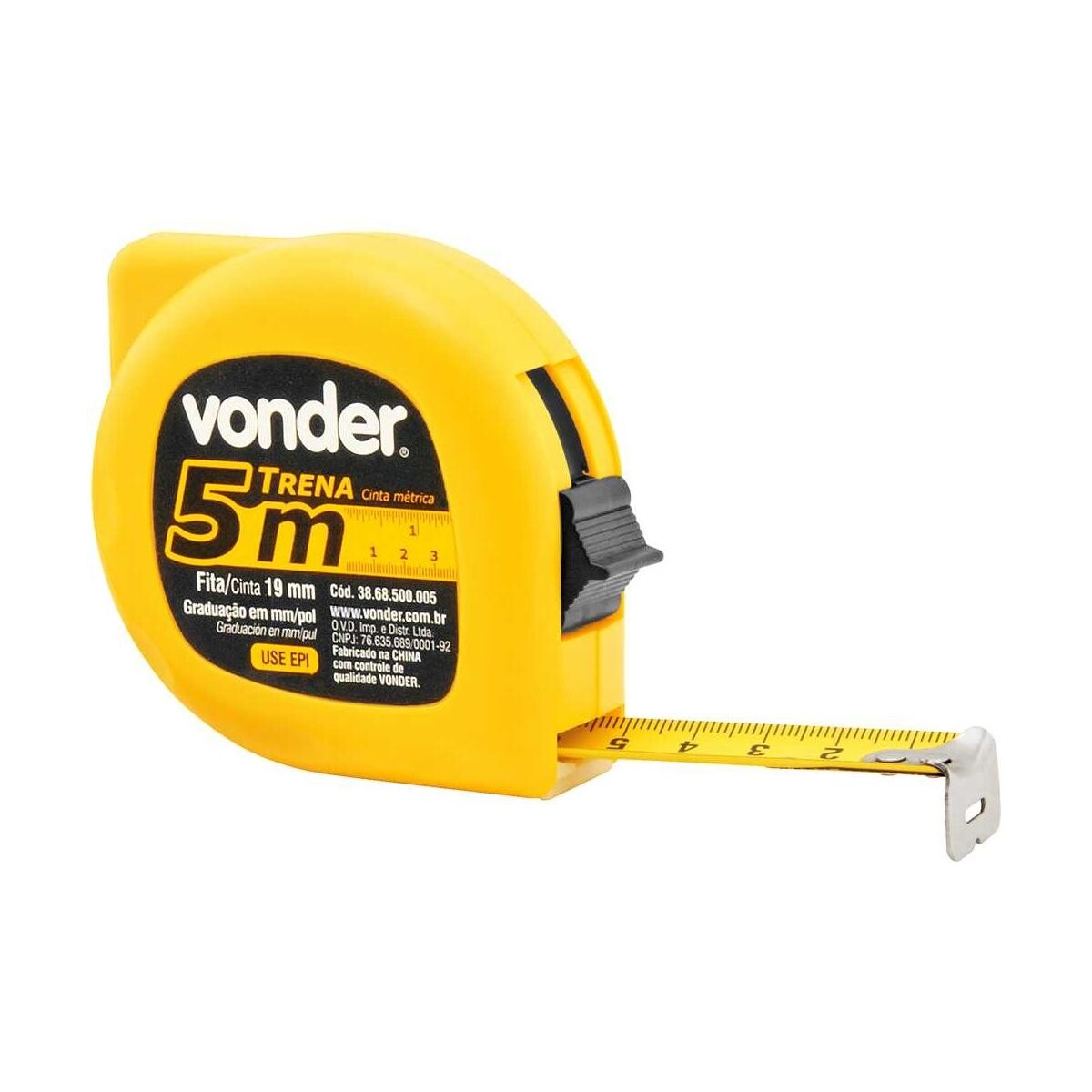 Trena Curta de Aço 5 M X 19 Mm Vonder Cor Amarelo