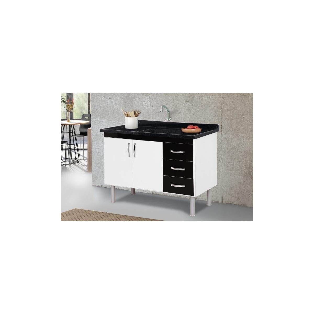 Armário de Cozinha Rorato Tóquio 116,2cm Preto - Durabilidade e Design