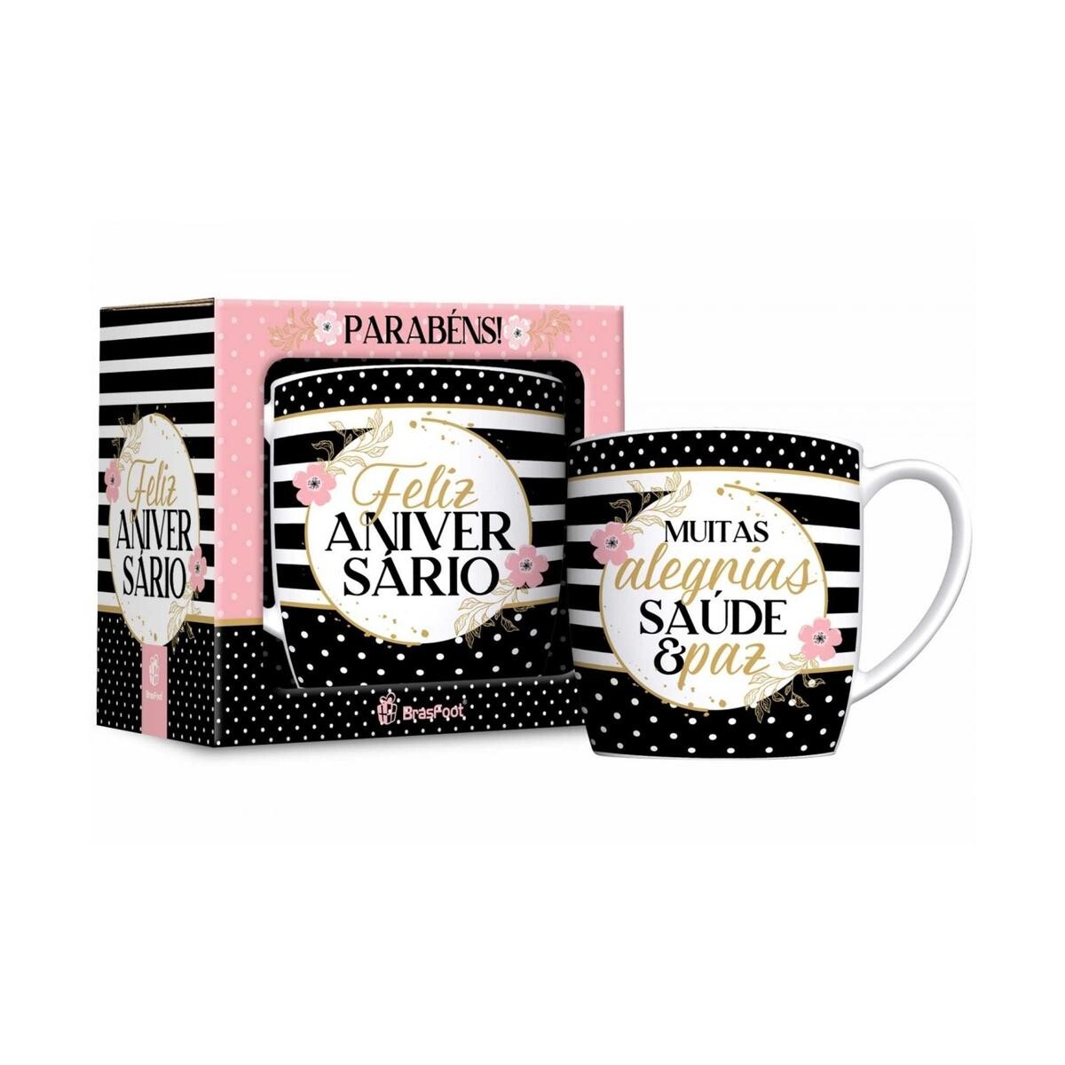 Caneca de Porcelana 300ml Atacado São Jorge Alegria, Saúde e Paz Decorada