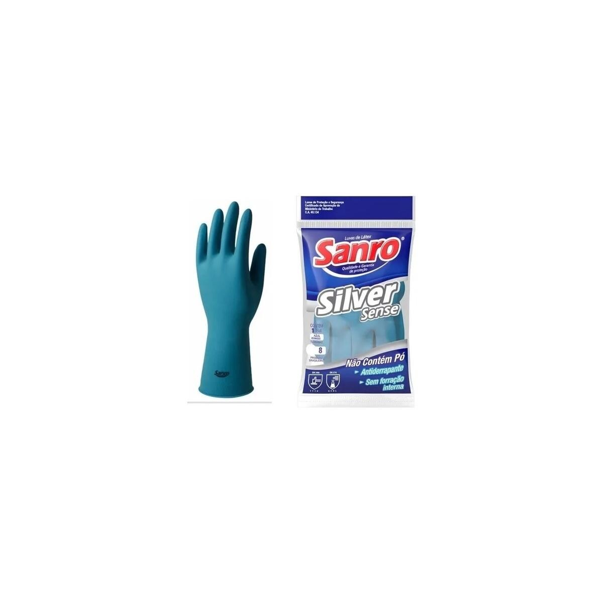 Luva de Látex Sanro Silver Sense Azul Tamanho G