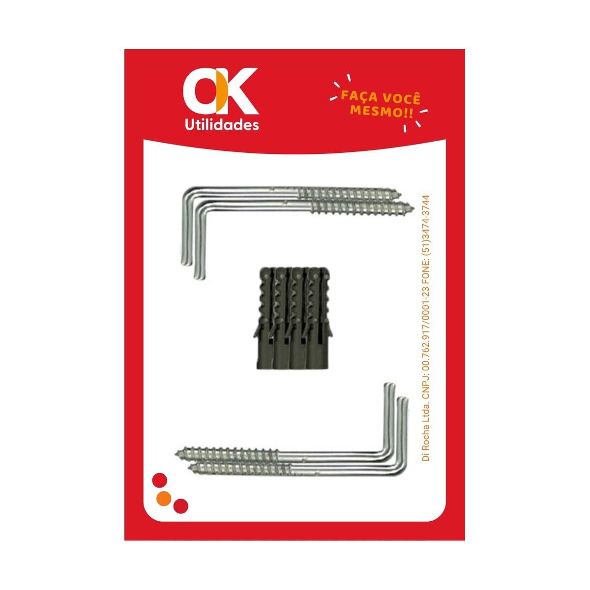 Gancho L com Bucha 6mm Ok Utilidades - Instalação Segura
