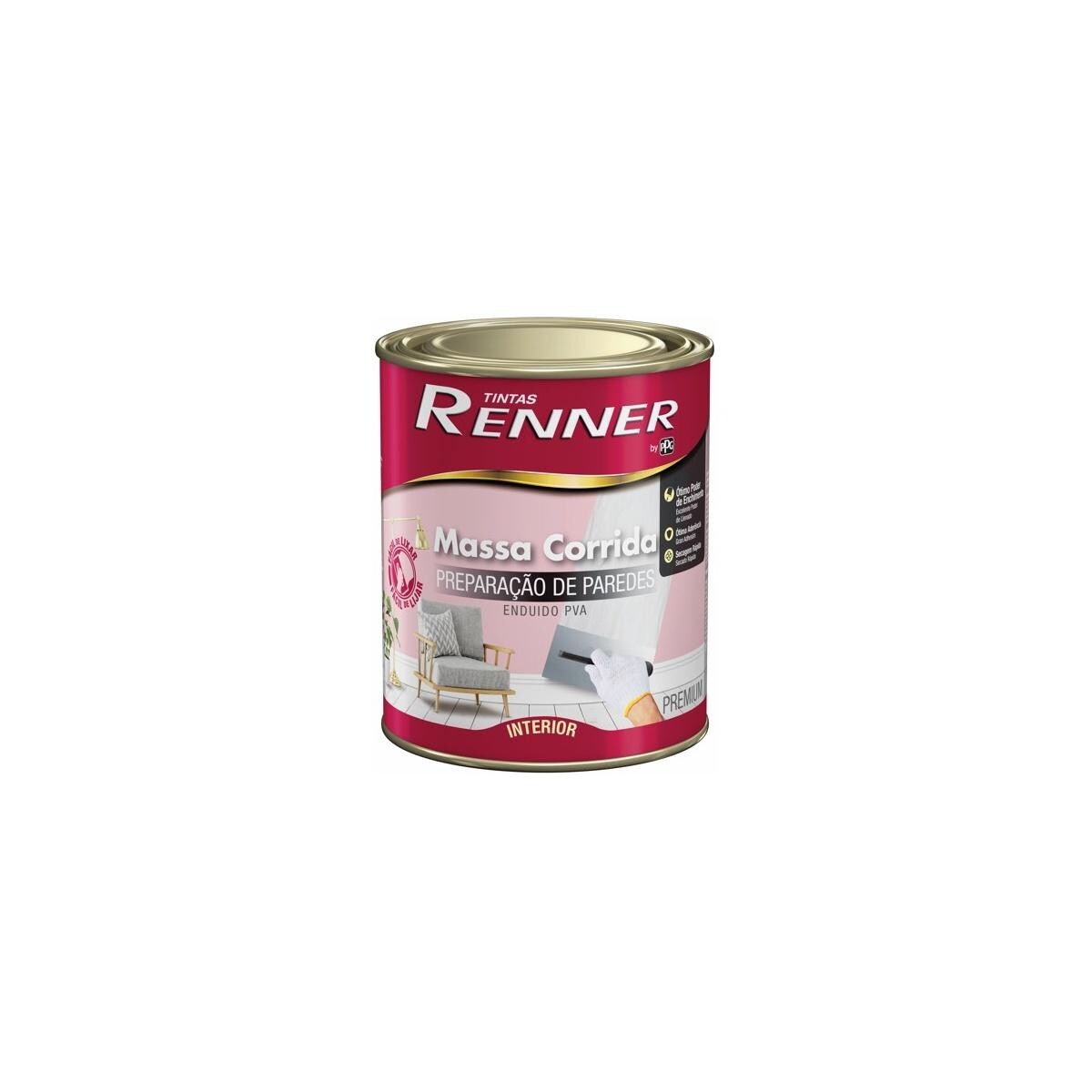 Massa Corrida Pva Renner Branca 1,6kg para Acabamento Interno