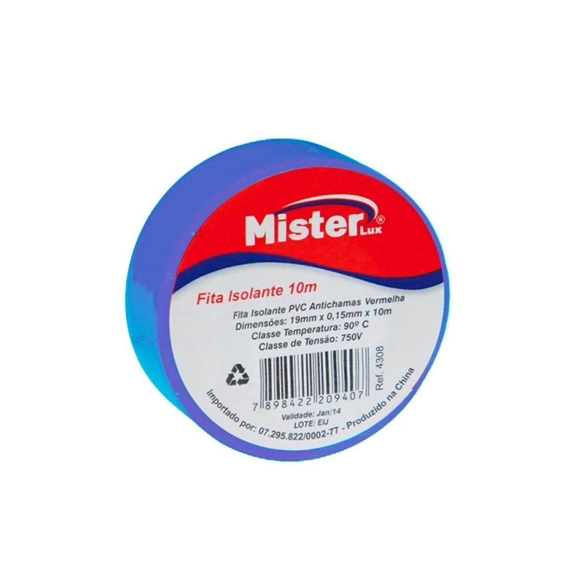 Fita Isolante Elétrica Mister 10m Azul Profissional Abnt
