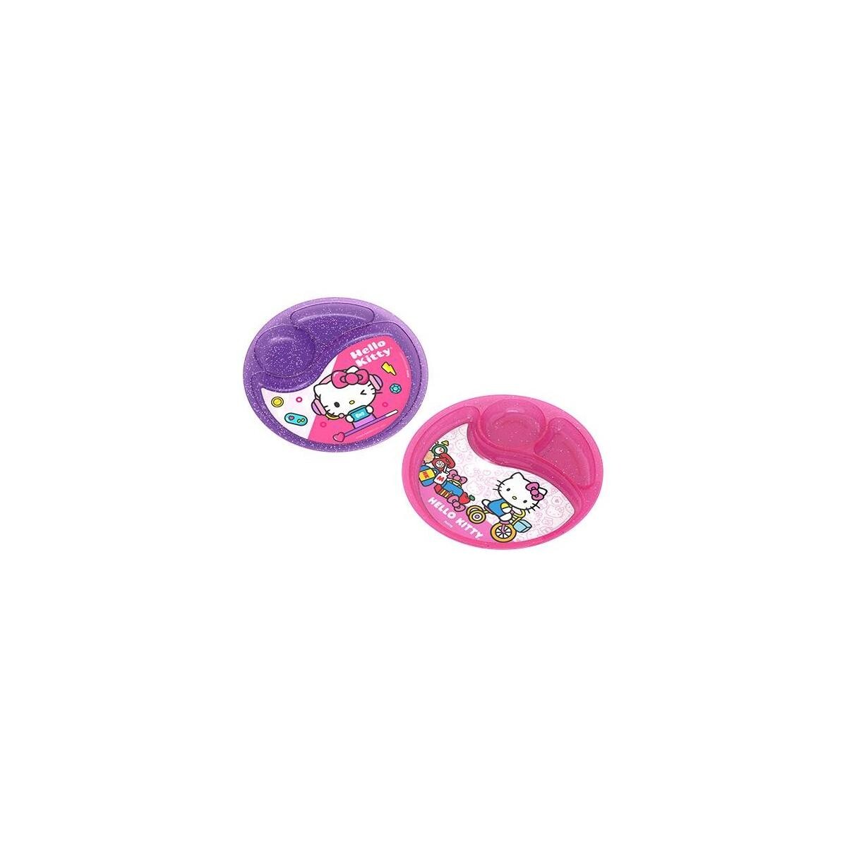Prato Rosa Hello Kitty com Divisória - Refeições Infantis Duráveis