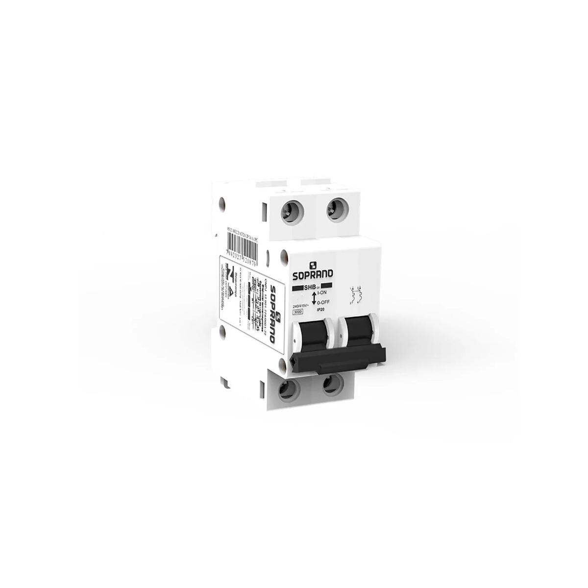 Disjuntor Bipolar 2x63a Branco Soprano para Segurança Elétrica