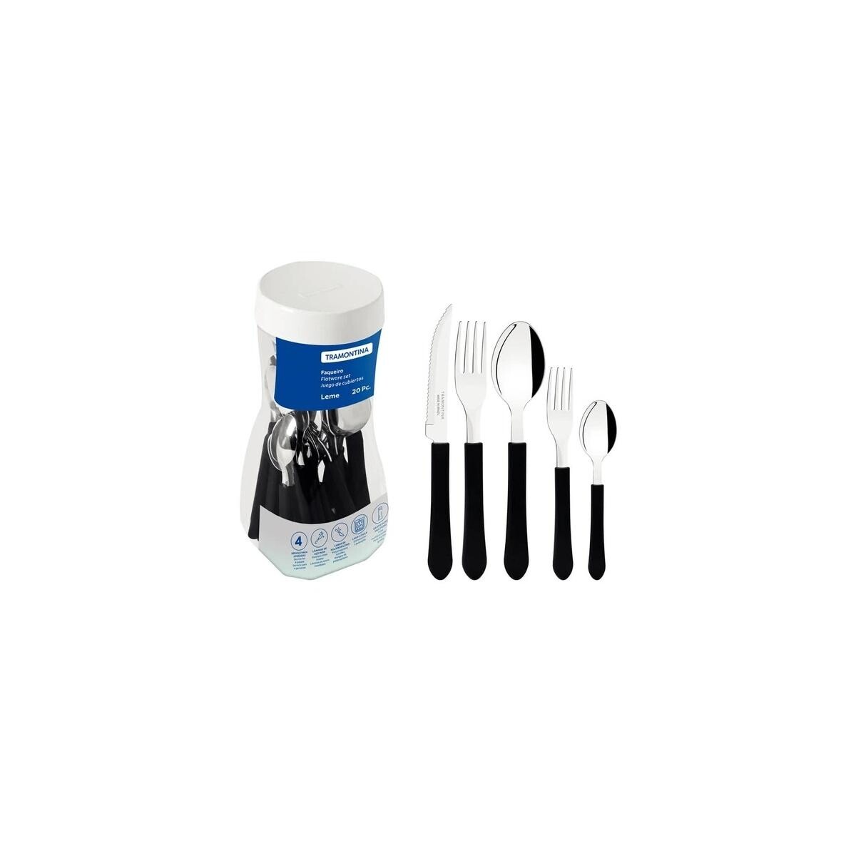 Faqueiro Tramontina Leme Inox Cabo Polipropileno Preto 20 Peças