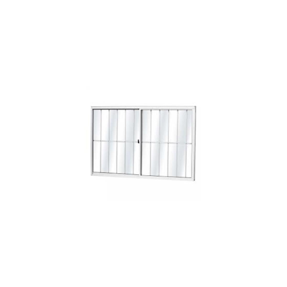 Janela de Correr Alumínio 100x150 Vidro Liso Grade Branca 2 Folhas Mgm