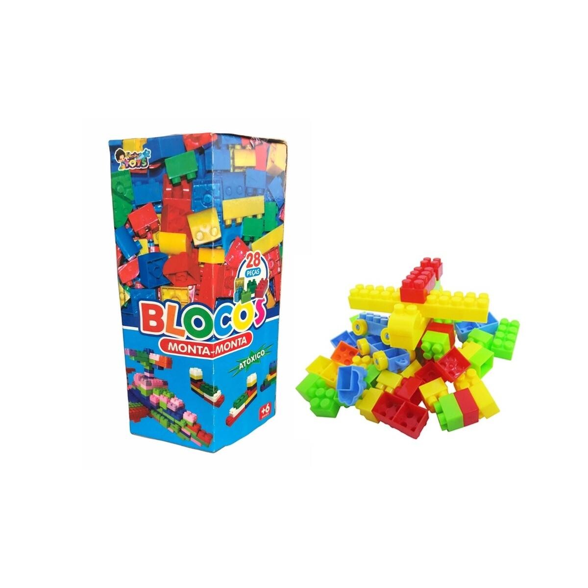 Blocos de Montar Mini Toys 28 Peças Plástico Quadrado Retang