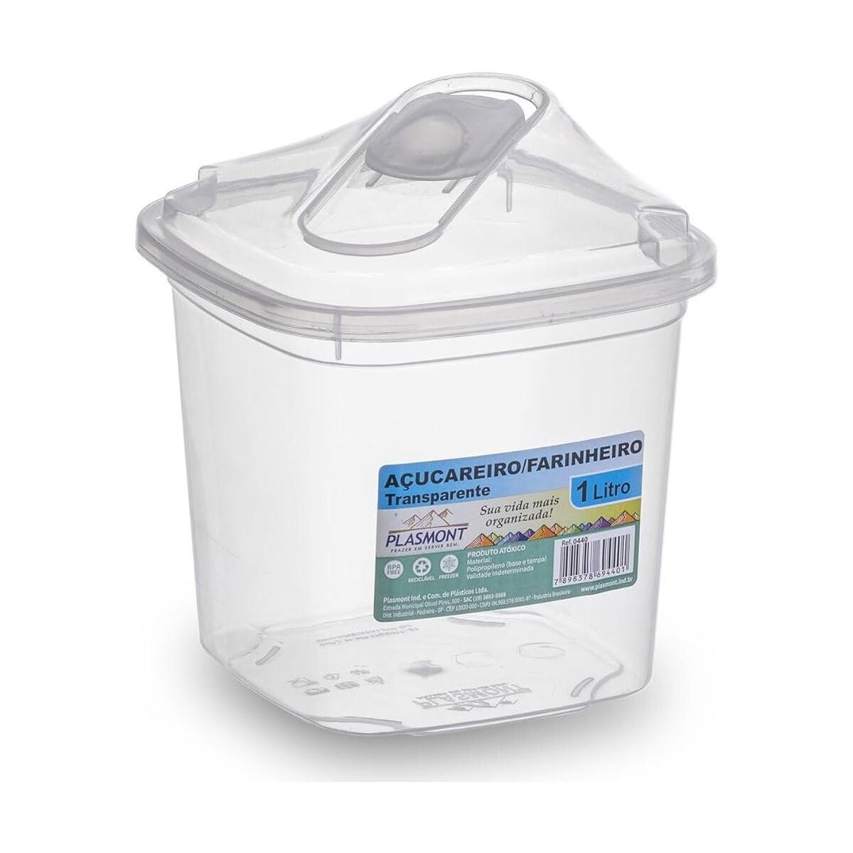 Açucareiro Farinheiro Solução Plástica 1 Litro Transparente