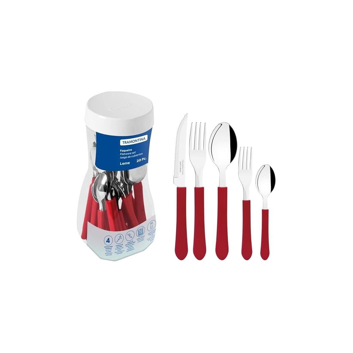 Faqueiro Leme Inox Tramontina 20 Peças Cabo Polipropileno Vermelho