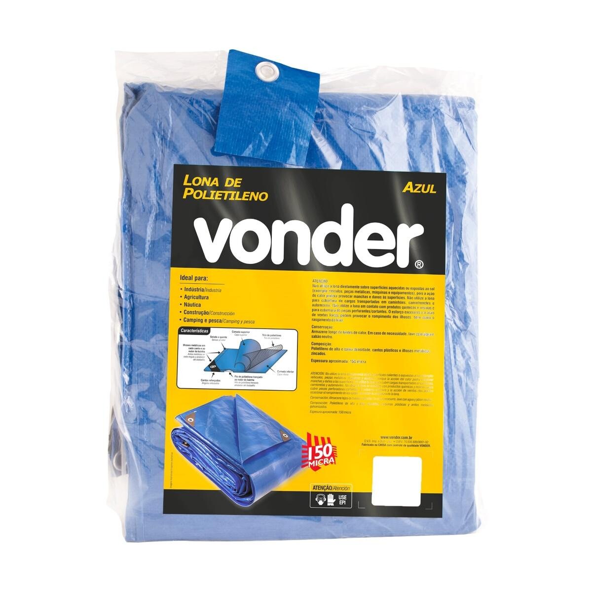 Lona Polietileno Azul 2x2m Vonder Multiuso Cobertura Proteção