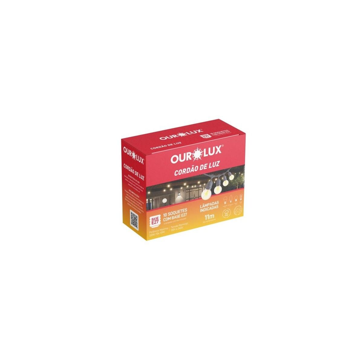 Cordão de Luz E27 Ourolux para 10 Lâmpadas Preto