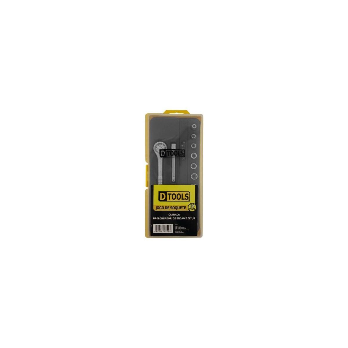 Jogo de Soquete 1/4 Dtools 25 Peças Profissional Uso Geral